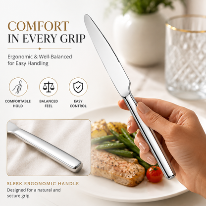 Culinex Stainless Steel 8.5" Premium Knife Set of 2 for Dining Table, Kitchen | Rustproof Dinner Knives, Silver Flatware by thinKitchen (Queen)