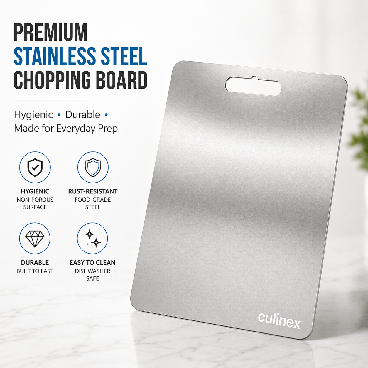 Premium Stainless Steel Chopping Board 1.5 mm Thick – 12 x 14 Inches | Food-Grade Metal Kitchen Cutting Board