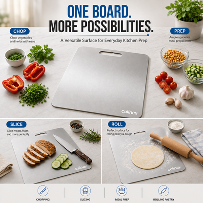 Premium Stainless Steel Chopping Board 1.5 mm Thick – 12 x 14 Inches | Food-Grade Metal Kitchen Cutting Board