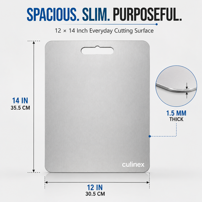 Premium Stainless Steel Chopping Board 1.5 mm Thick – 12 x 14 Inches | Food-Grade Metal Kitchen Cutting Board