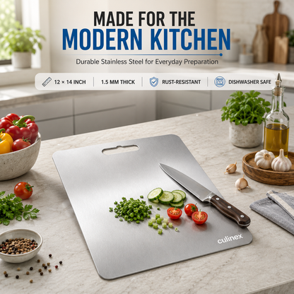 Premium Stainless Steel Chopping Board 1.5 mm Thick – 12 x 14 Inches | Food-Grade Metal Kitchen Cutting Board