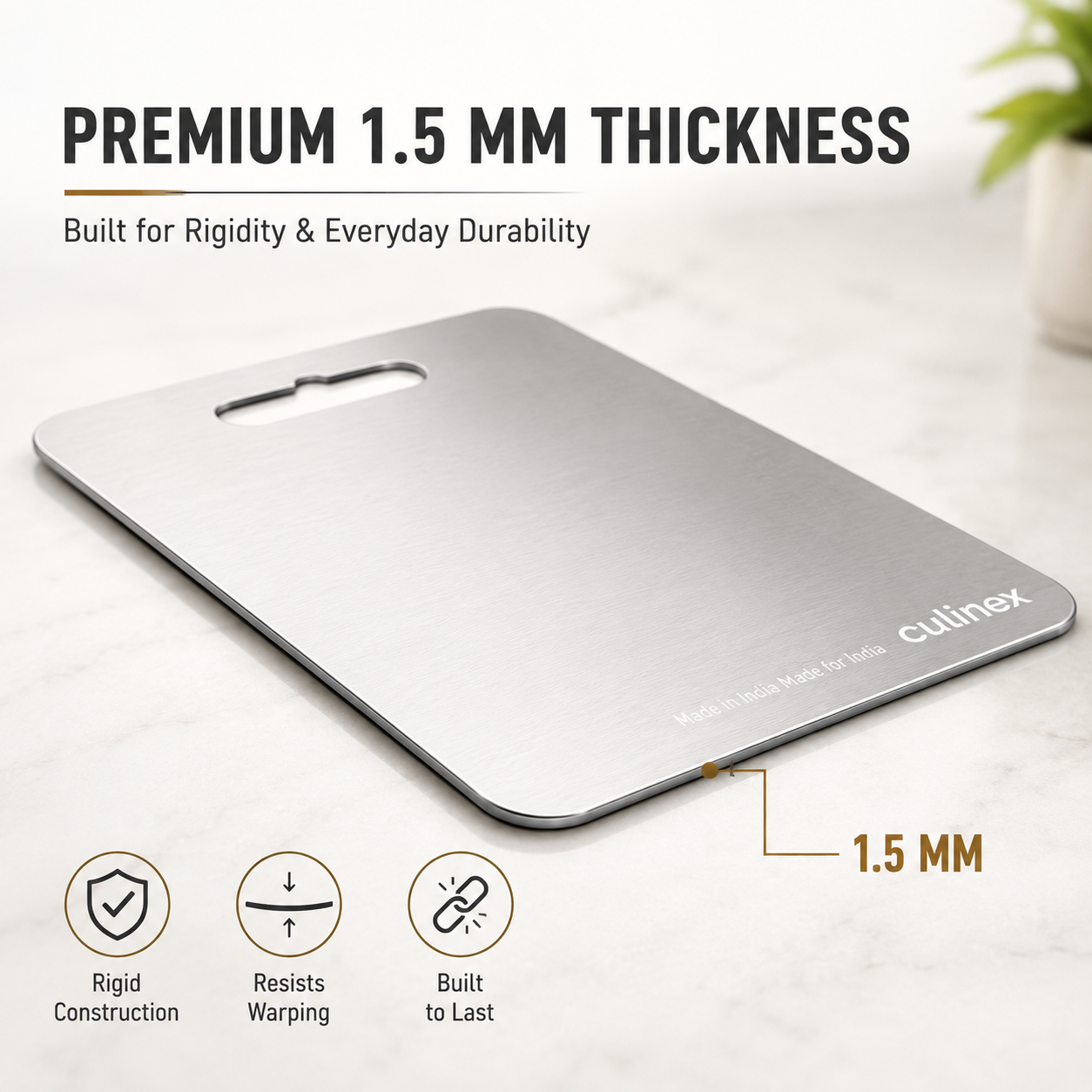 Premium Stainless Steel Chopping Board 1.5 mm Thick – 9 x 13 Inch | Food-Grade Metal Kitchen Cutting Board