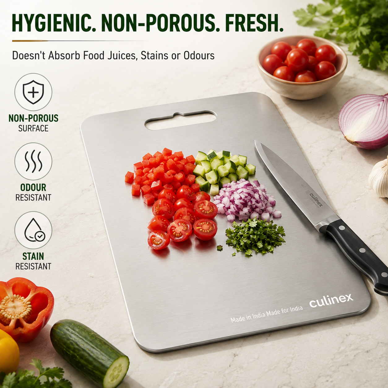 Premium Stainless Steel Chopping Board 1.5 mm Thick – 9 x 13 Inch | Food-Grade Metal Kitchen Cutting Board