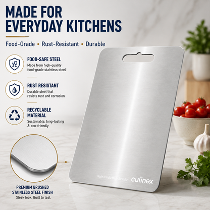 Premium Stainless Steel Chopping Board 1.5 mm Thick – 9 x 13 Inch | Food-Grade Metal Kitchen Cutting Board