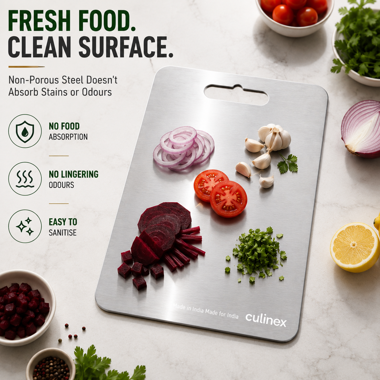 Premium Stainless Steel Chopping Board 1.5 mm Thick – 9 x 13 Inch | Food-Grade Metal Kitchen Cutting Board