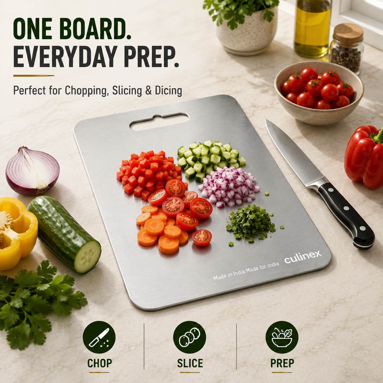 Premium Stainless Steel Chopping Board 1.5 mm Thick – 9 x 13 Inch | Food-Grade Metal Kitchen Cutting Board