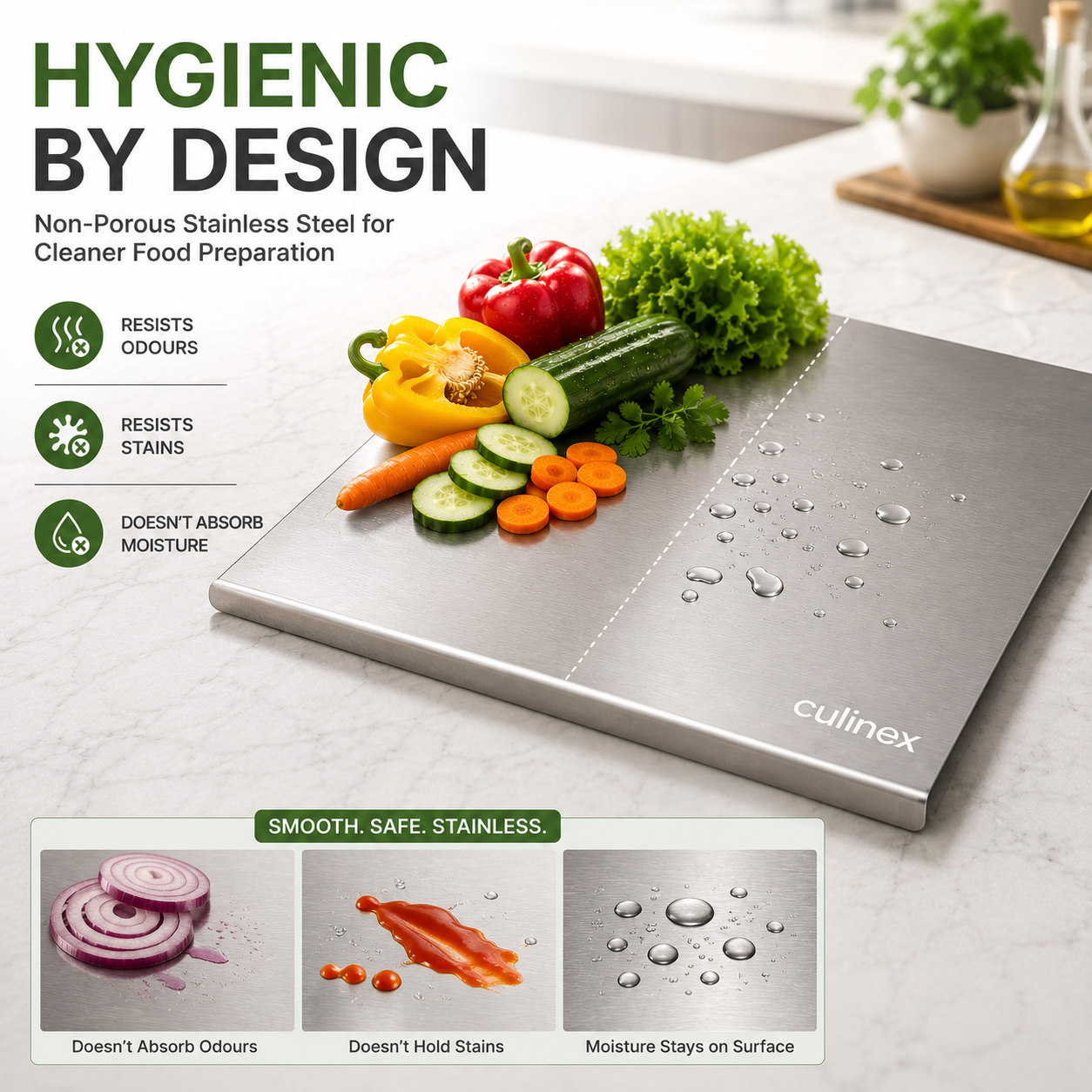 Premium Stainless Steel Counter Top Chopping Board 1.5 mm Thick – 12 x 16 Inches |  Heavy Duty Food-Grade Metal Kitchen Cutting Board - 5