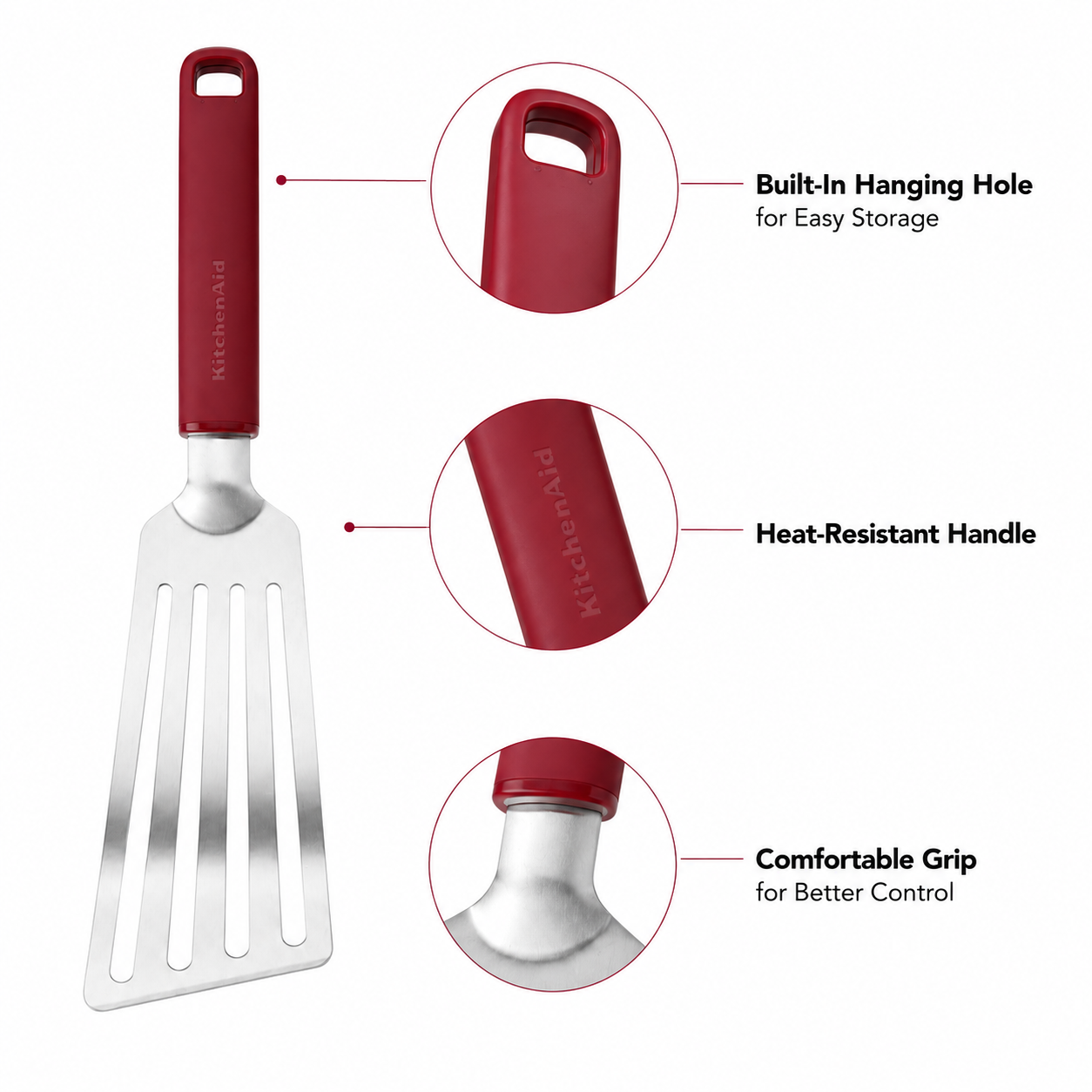 KitchenAid Stainless Steel Flexible Turner Spatula - Empire Red, 31.5cms | Heat Resistant - 5