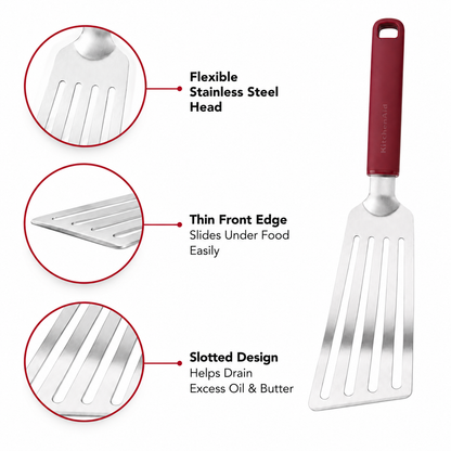 KitchenAid Stainless Steel Flexible Turner Spatula - Empire Red, 31.5cms | Heat Resistant