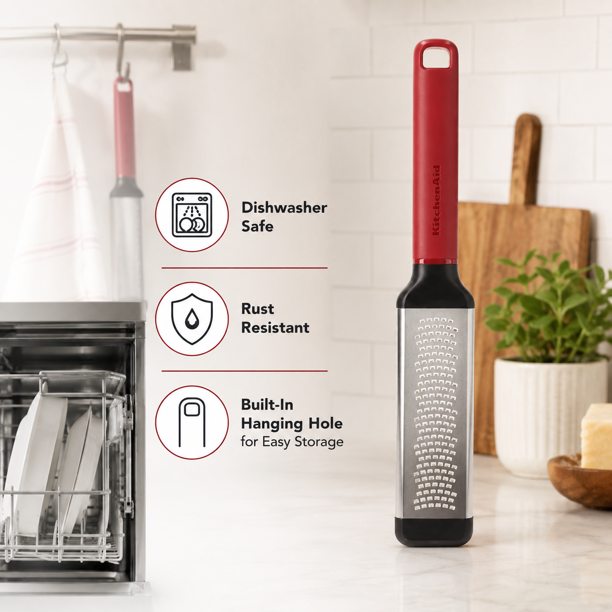 KitchenAid Premium Stainless Steel Multipurpose Fine Bi-Directional Grater & Zester - Empire Red - 8