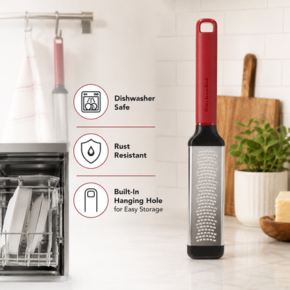 KitchenAid Premium Stainless Steel Multipurpose Fine Bi-Directional Grater & Zester - Empire Red