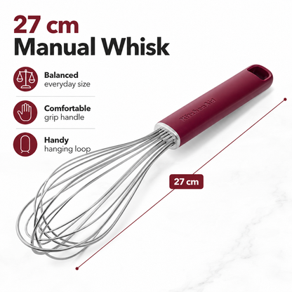 KitchenAid Stainless Steel Whisk - Empire Red, 27 cms | Heat Resistant Cooking Utensil