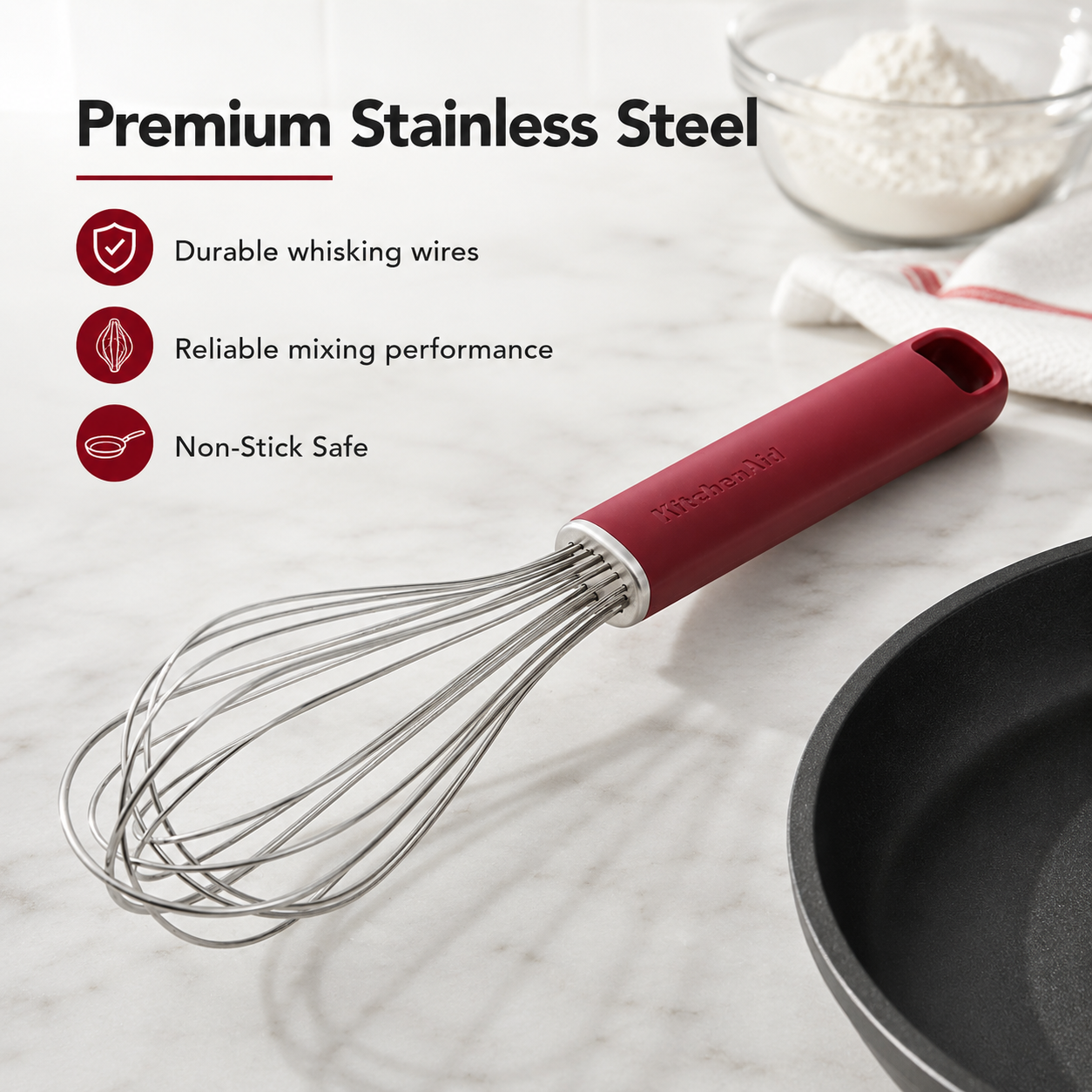 KitchenAid Stainless Steel Whisk - Empire Red, 27 cms | Heat Resistant Cooking Utensil - 2