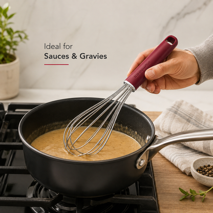KitchenAid Stainless Steel Whisk - Empire Red, 27 cms | Heat Resistant Cooking Utensil