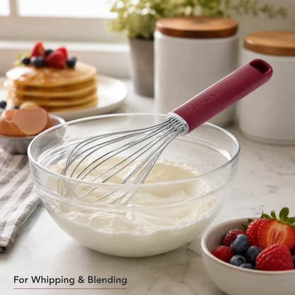 KitchenAid Stainless Steel Whisk - Empire Red, 27 cms | Heat Resistant Cooking Utensil