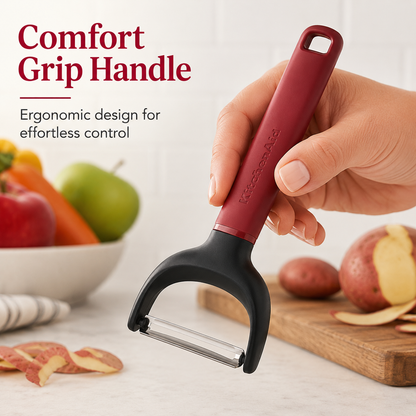 KitchenAid Y-Shape Peeler For Vegetable & Fruit with Stainless Steel Blade - Empire Red, 17.5cms