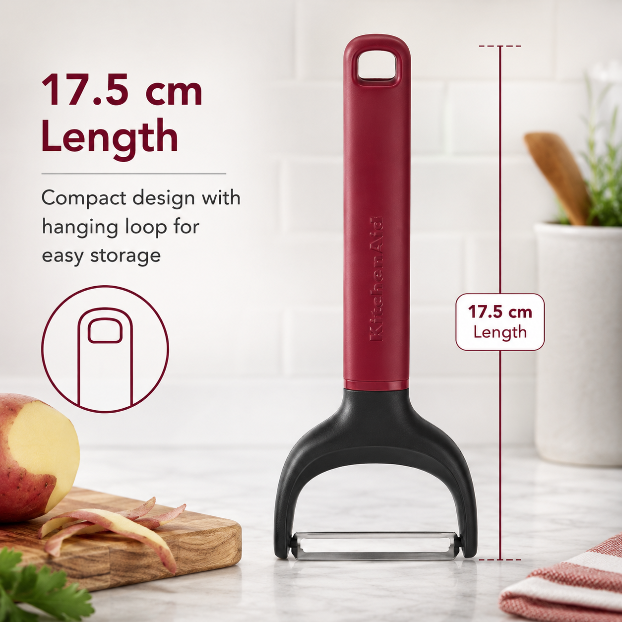 KitchenAid Y-Shape Peeler For Vegetable & Fruit with Stainless Steel Blade - Empire Red, 17.5cms - 3