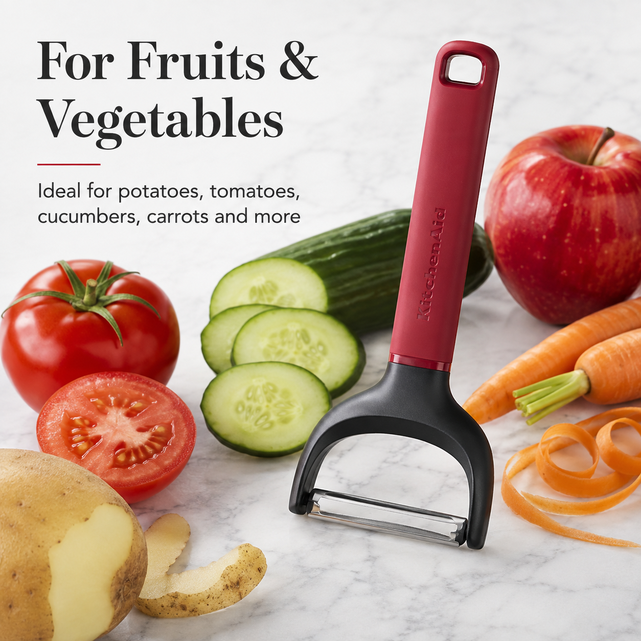 KitchenAid Y-Shape Peeler For Vegetable & Fruit with Stainless Steel Blade - Empire Red, 17.5cms - 2