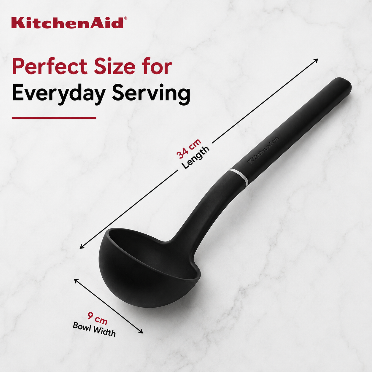 KitchenAid Utility Ladle, Matte Black, Heat Resistant Cooking Utensil, Non-Stick Safe with Durable Handle, 27cm - 7