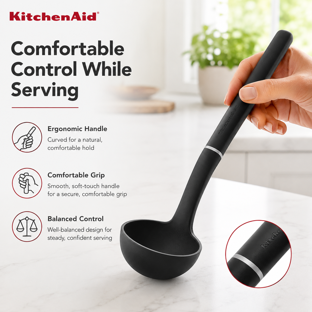 KitchenAid Utility Ladle, Matte Black, Heat Resistant Cooking Utensil, Non-Stick Safe with Durable Handle, 27cm