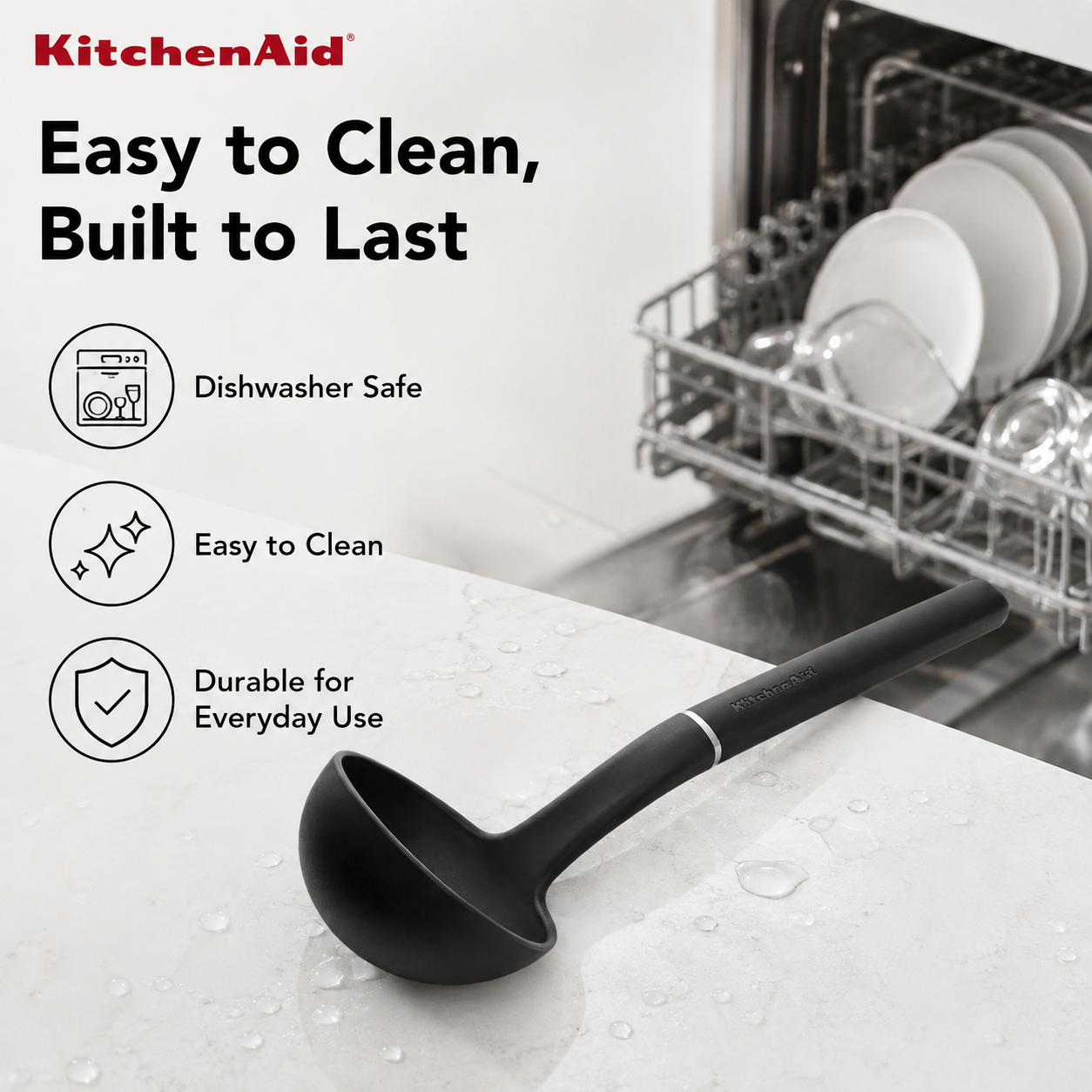 KitchenAid Utility Ladle, Matte Black, Heat Resistant Cooking Utensil, Non-Stick Safe with Durable Handle, 27cm - 2