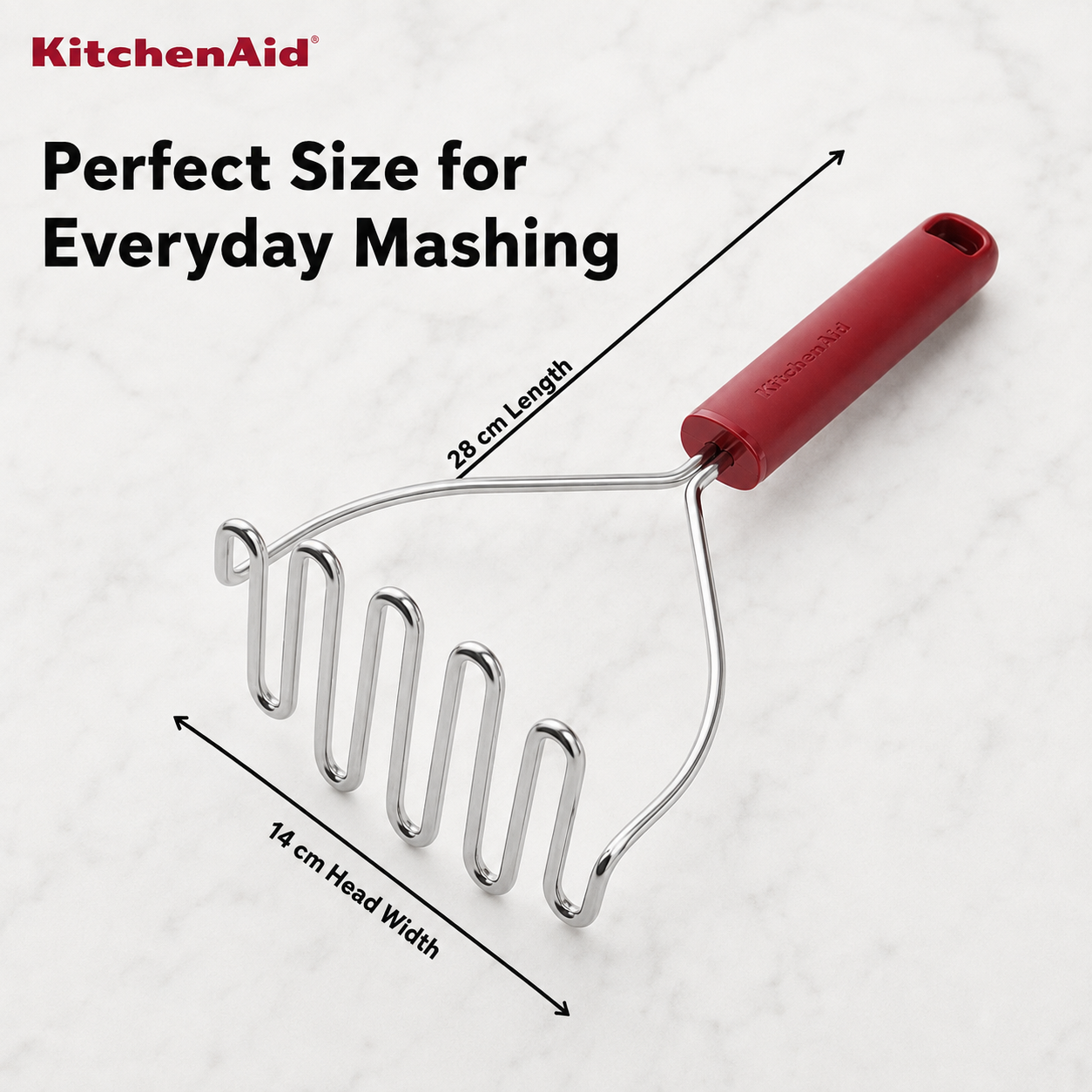 KitchenAid Stainless Steel Masher - Empire Red, 25.5cms | Rust Resistant and Dishwasher Safe - 6