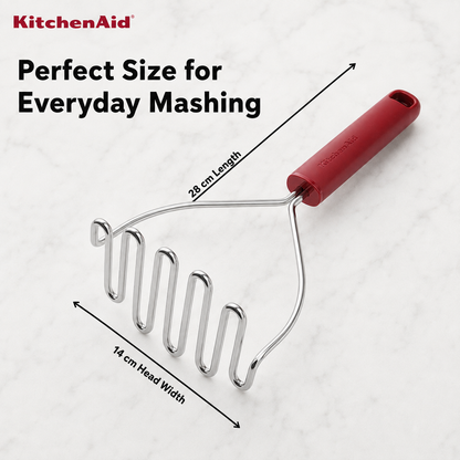 KitchenAid Stainless Steel Masher - Empire Red, 25.5cms | Rust Resistant and Dishwasher Safe