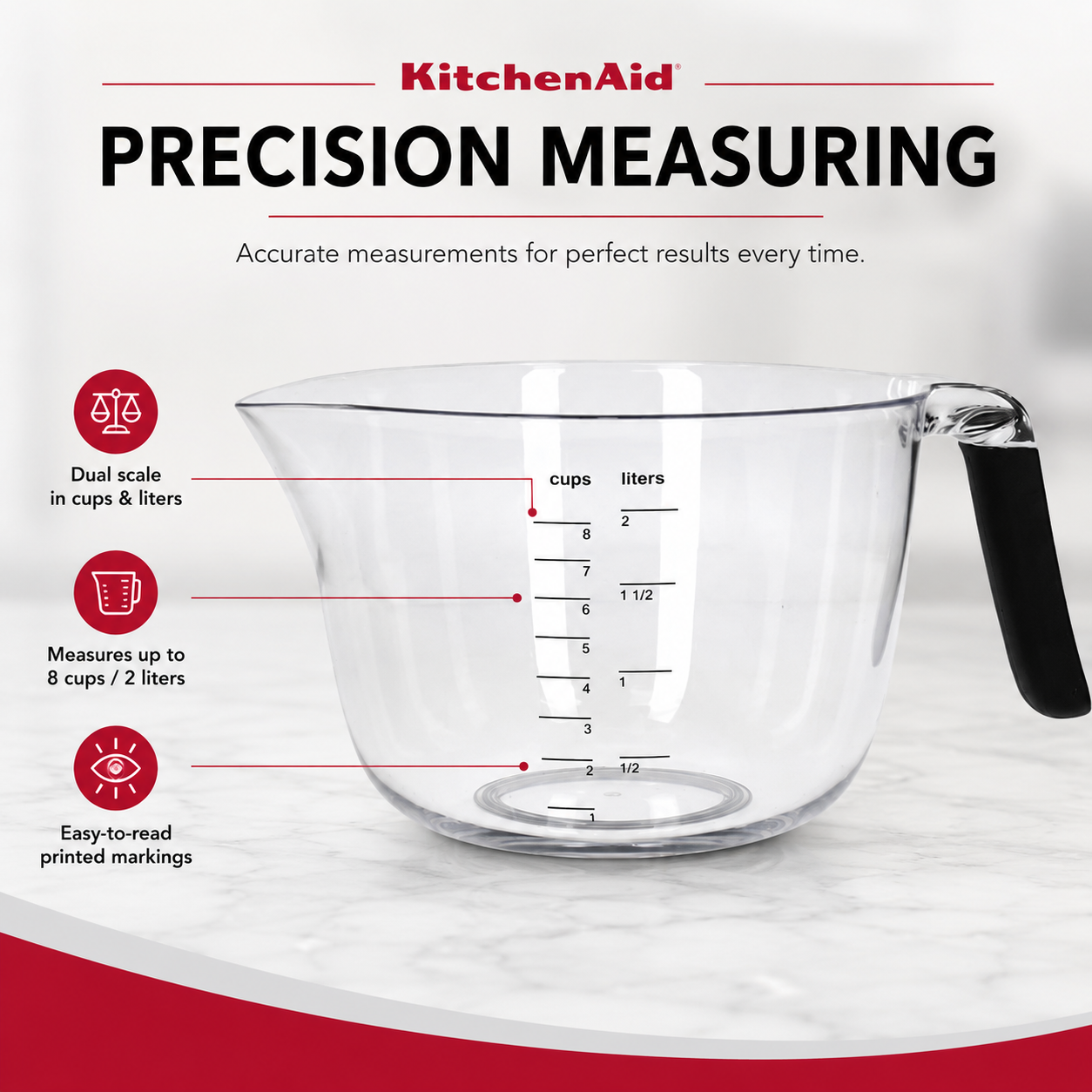 KitchenAid Premium Mixing and Measuring Jar with Handle, 2 Litre Capacity - 7
