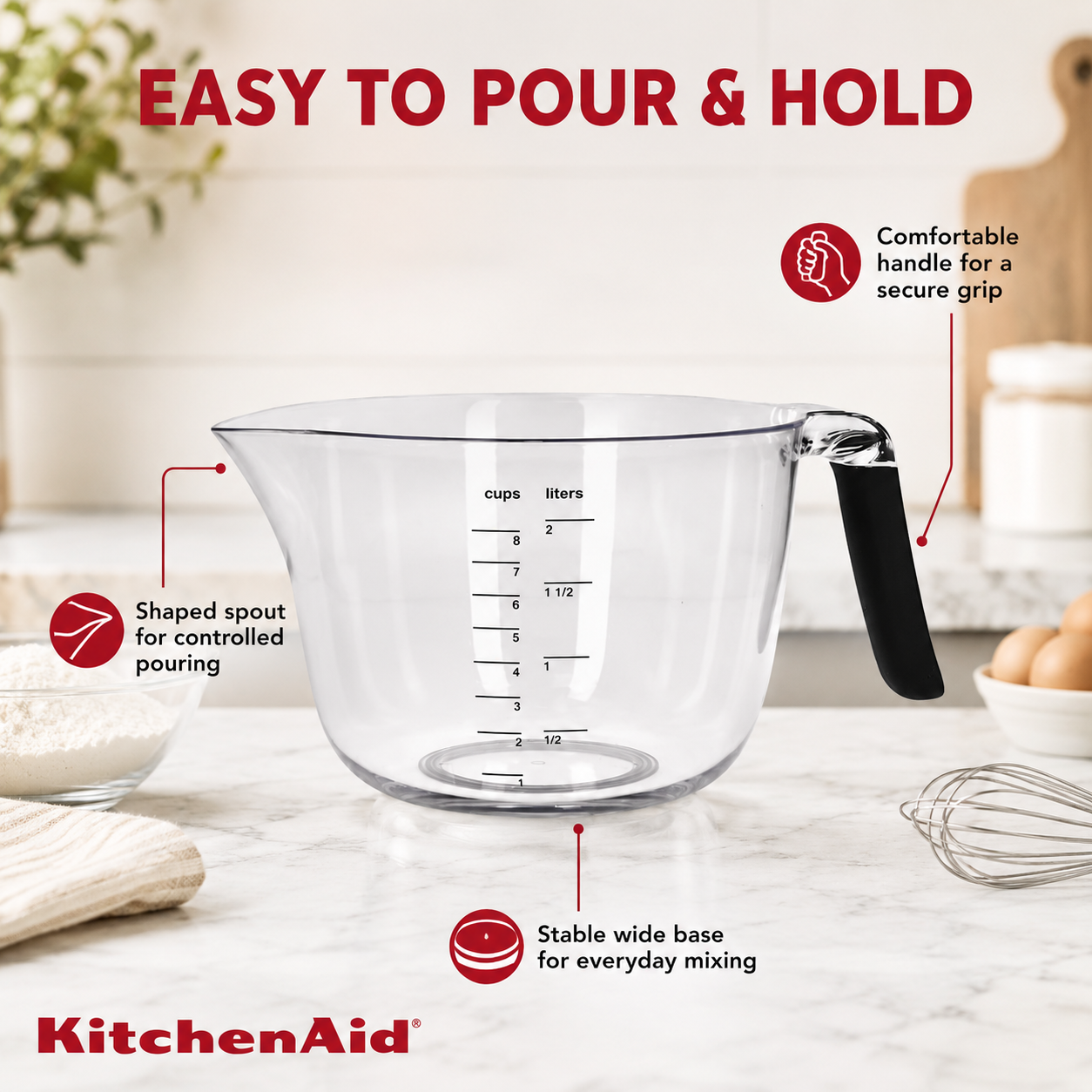 KitchenAid Premium Mixing and Measuring Jar with Handle, 2 Litre Capacity - 5