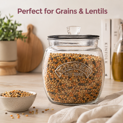 Kilner 850ml Universal Airtight Clear Premium Glass Jar with Push Top Lid for Dry Food Like Grains, Spices, Pickles, Sauces