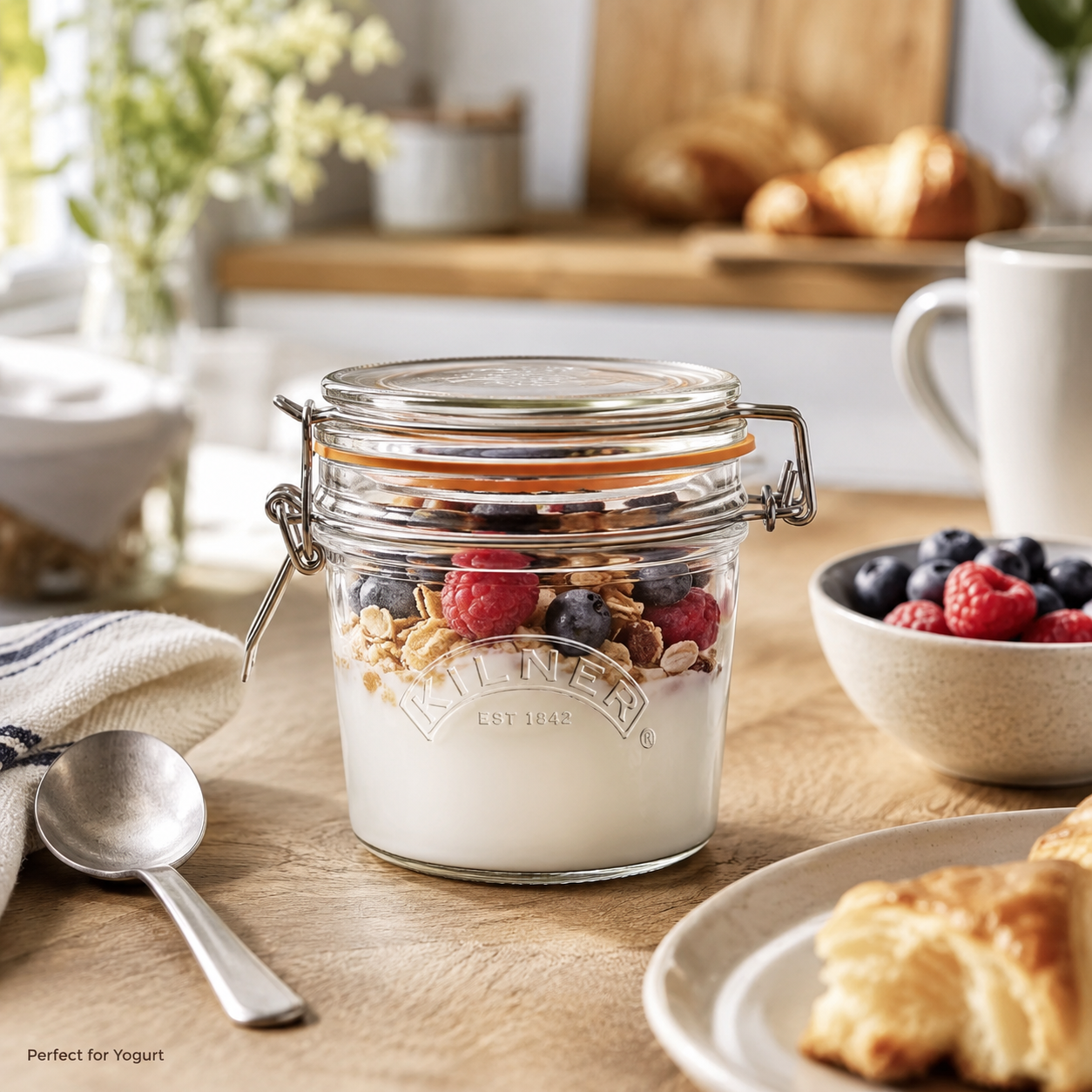 Kilner Premium 350ml Round Airtight Glass Jar with Clip Top Lid for Pickles, Jams, Chutneys, Yougurt