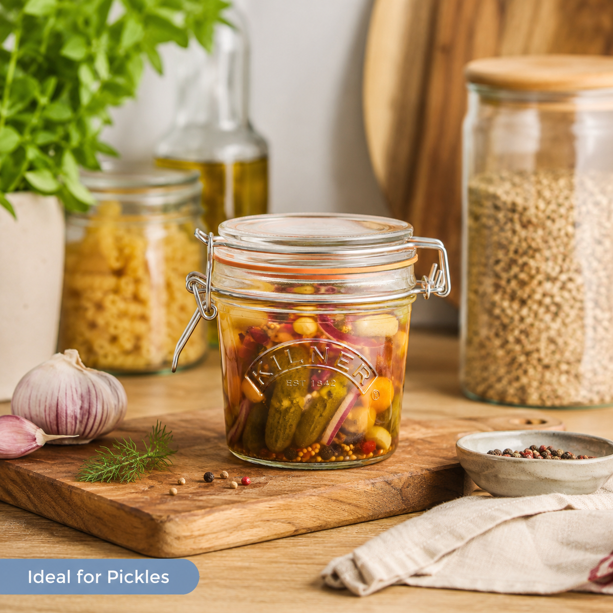 Kilner Premium 350ml Round Airtight Glass Jar with Clip Top Lid for Pickles, Jams, Chutneys, Yougurt - 4