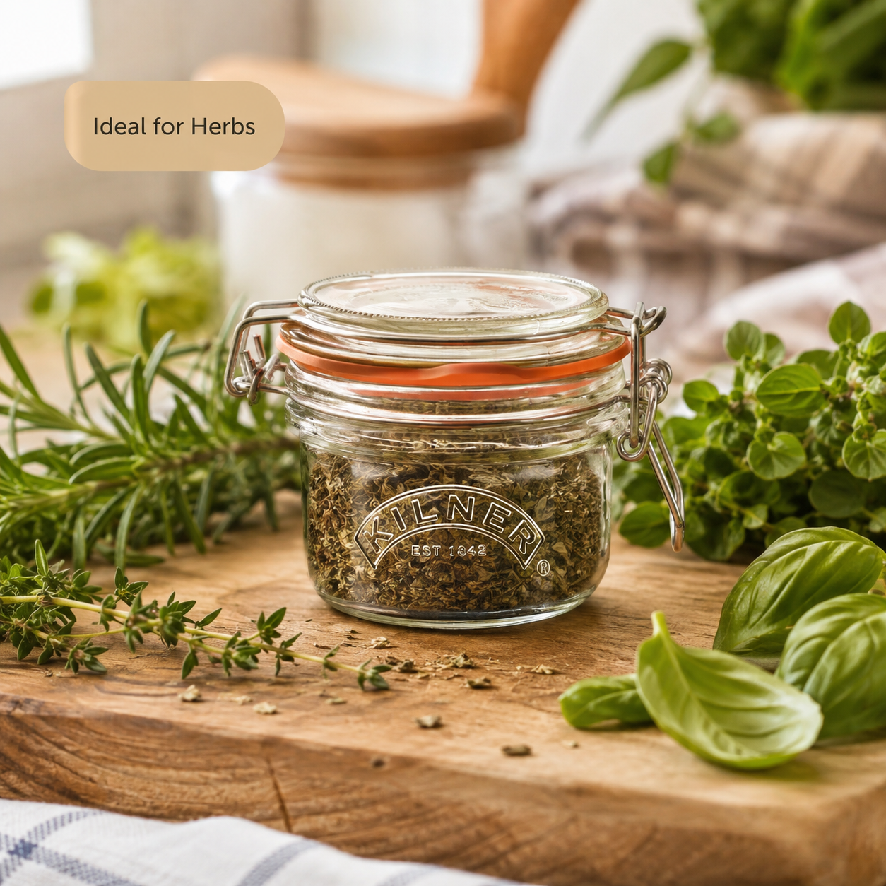 Kilner Premium 125ml Round Airtight Mini Glass Jar with Clip Top Lid for Herbs, Spices, Masalas