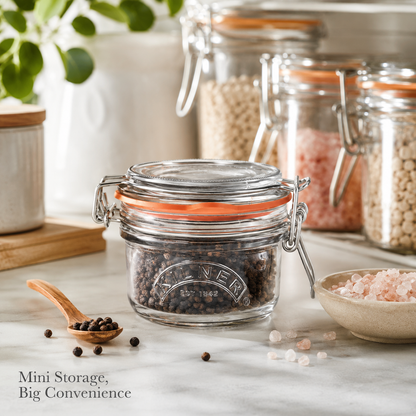 Kilner Premium 125ml Round Airtight Mini Glass Jar with Clip Top Lid for Herbs, Spices, Masalas