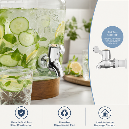 Kilner Replacement Faucet Tap  for 3, 5 & 8 L for Kilner Glass Drinks Dispensers | Leak-Free Stainless Steel Silicone Washer Tap