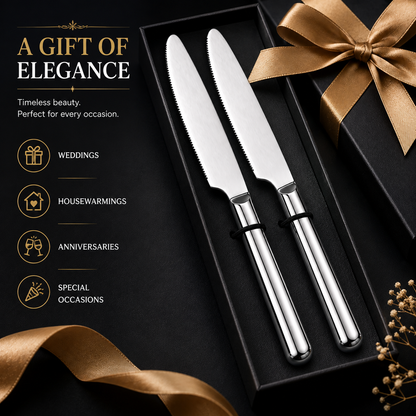 Culinex Stainless Steel 8.5" Premium Knife Set of 2 for Dining Table, Kitchen | Rustproof Dinner Knives, Silver Flatware by thinKitchen (Peru)