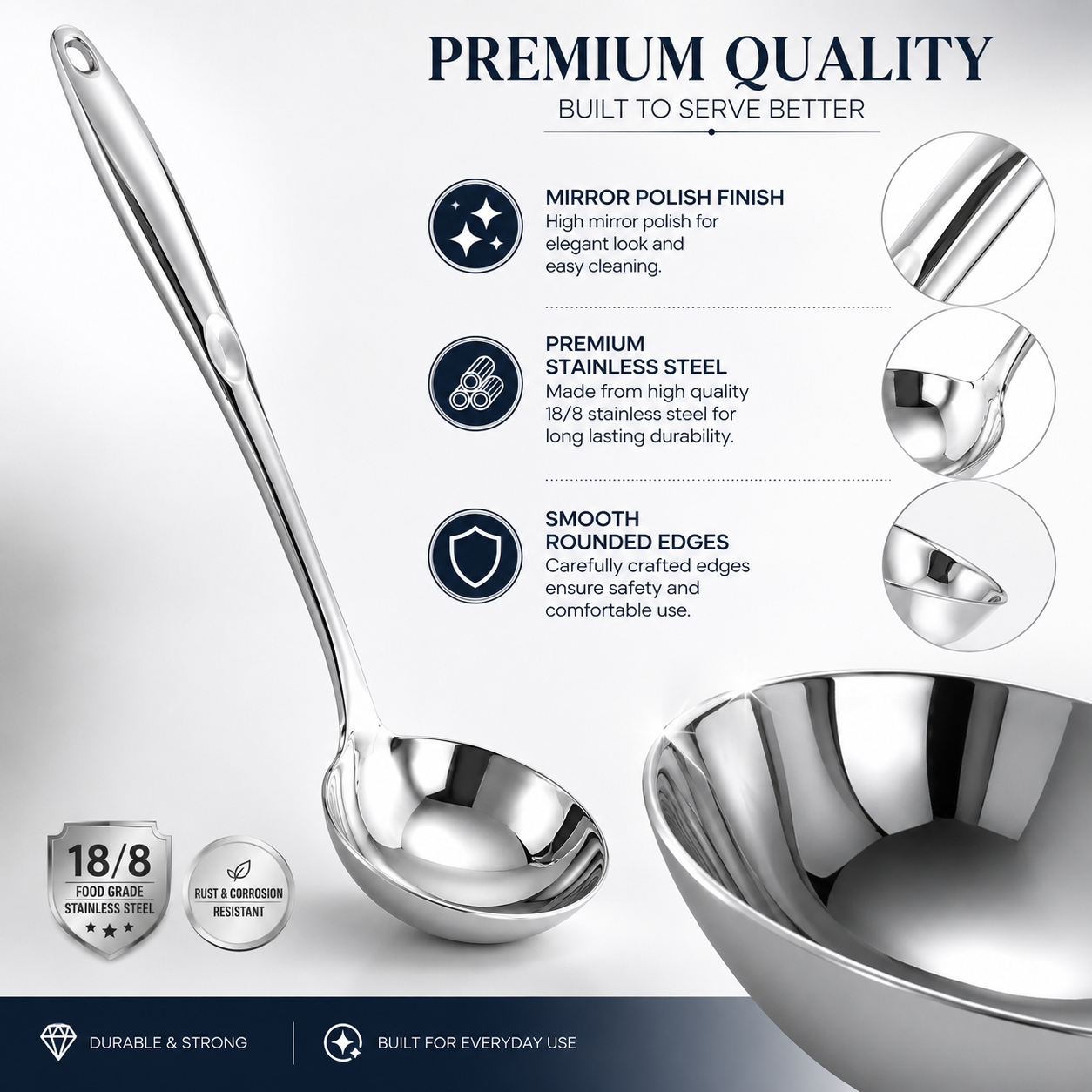 Culinex by thinKitchen 18/8 Stainless Steel 12.6" Hollow Handle Ladle for Serving, Cooking | Rustproof Kitchen Tools by thinKitchen - 7