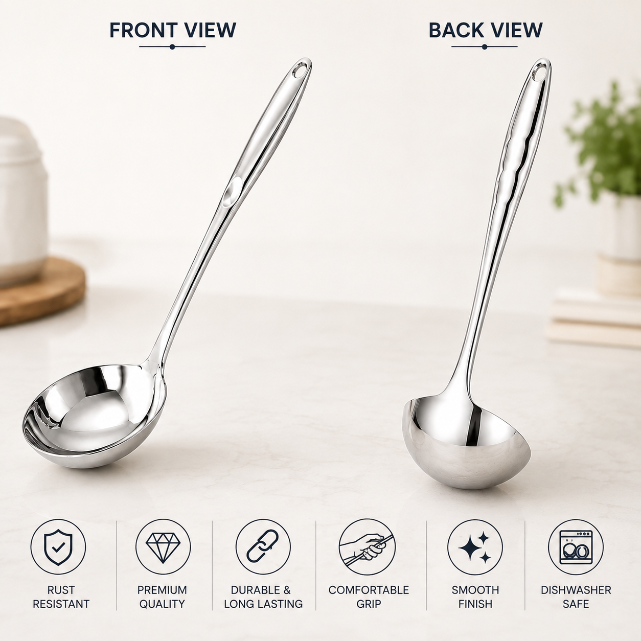 Culinex by thinKitchen 18/8 Stainless Steel 12.6" Hollow Handle Ladle for Serving, Cooking | Rustproof Kitchen Tools by thinKitchen
