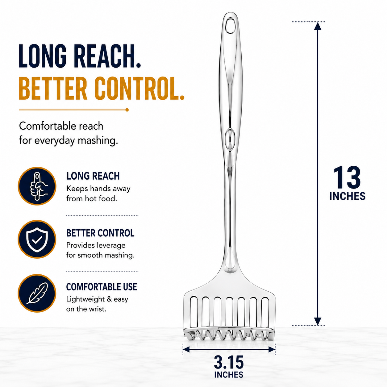 Culinex 18/8 Stainless Steel 13" Potato Masher with Hollow Handle | Rustproof Food Grade Smasher by thinKitchen - 6