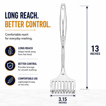 Culinex 18/8 Stainless Steel 13" Potato Masher with Hollow Handle | Rustproof Food Grade Smasher by thinKitchen
