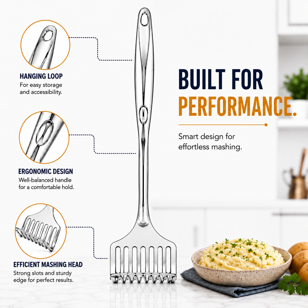 Culinex 18/8 Stainless Steel 13" Potato Masher with Hollow Handle | Rustproof Food Grade Smasher by thinKitchen - 4