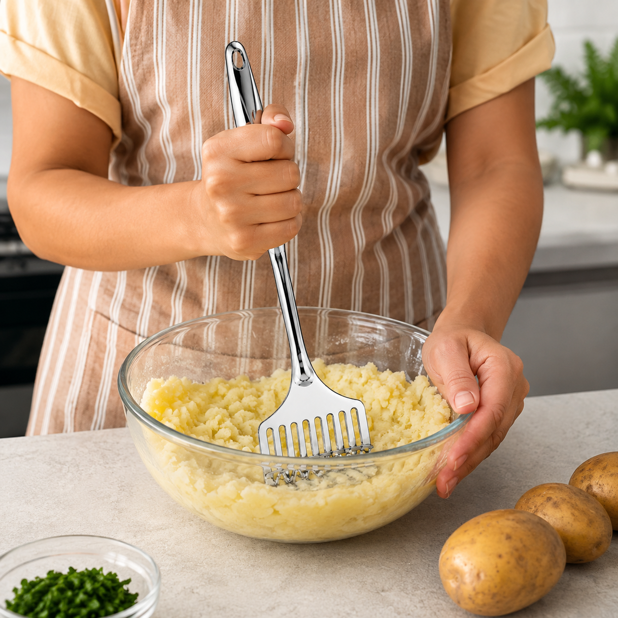 Culinex 18/8 Stainless Steel 13" Potato Masher with Hollow Handle | Rustproof Food Grade Smasher by thinKitchen