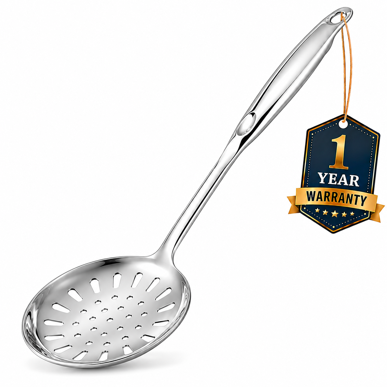 18/8 Stainless Steel 13.9" Slotted Skimmer with Hollow Handle for Kitchen, Deep Frying, Straining | Rustproof, Dishwasher Safe Kitchen Tools by thinKitchen - 1