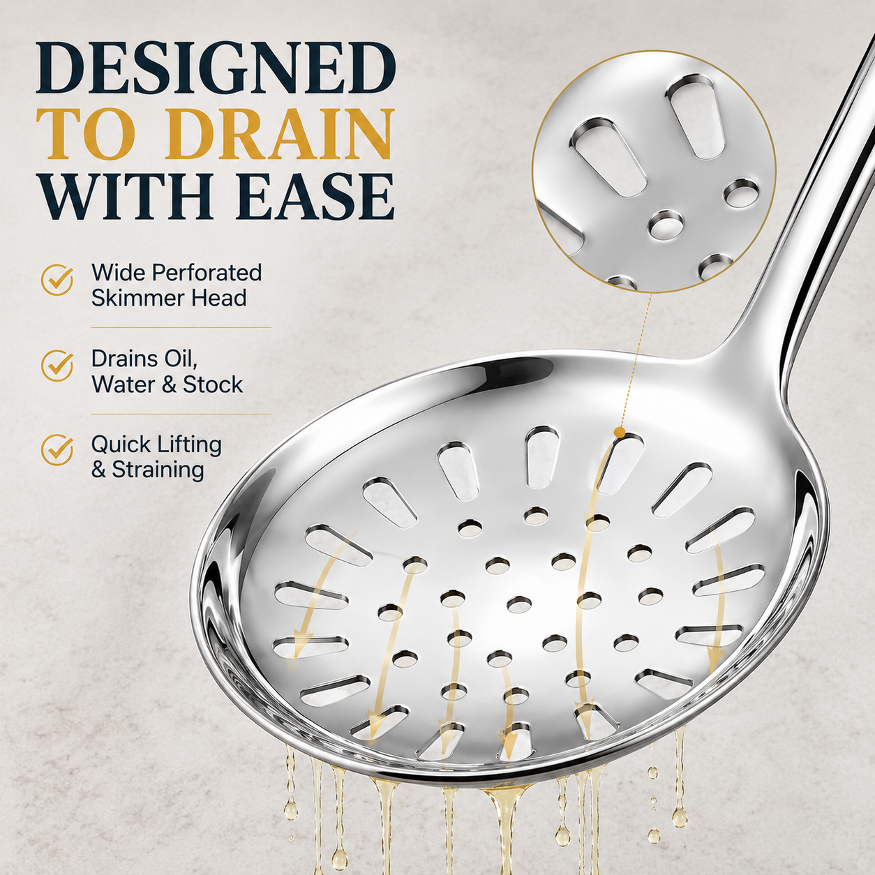 18/8 Stainless Steel 13.9" Slotted Skimmer with Hollow Handle for Kitchen, Deep Frying, Straining | Rustproof, Dishwasher Safe Kitchen Tools by thinKitchen