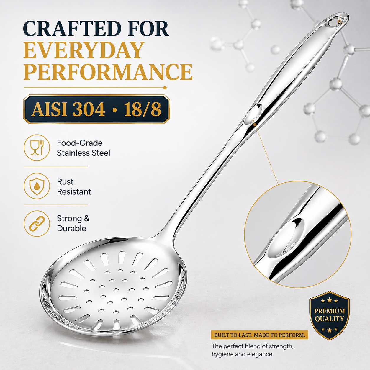 18/8 Stainless Steel 13.9" Slotted Skimmer with Hollow Handle for Kitchen, Deep Frying, Straining | Rustproof, Dishwasher Safe Kitchen Tools by thinKitchen