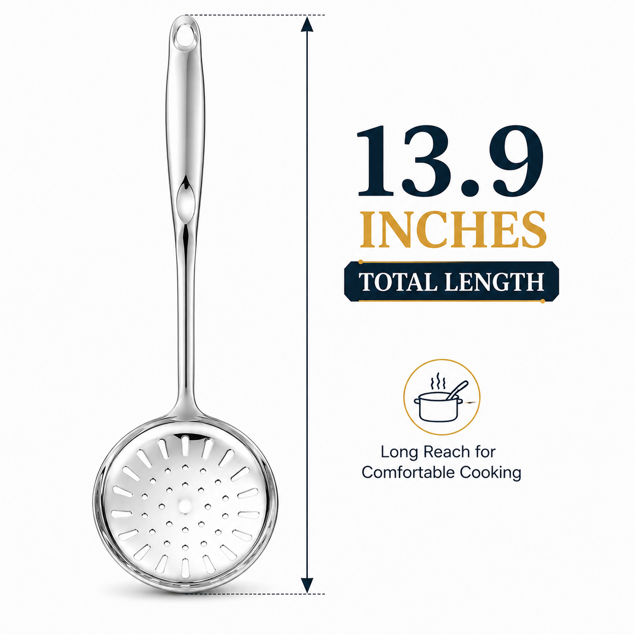 18/8 Stainless Steel 13.9" Slotted Skimmer with Hollow Handle for Kitchen, Deep Frying, Straining | Rustproof, Dishwasher Safe Kitchen Tools by thinKitchen