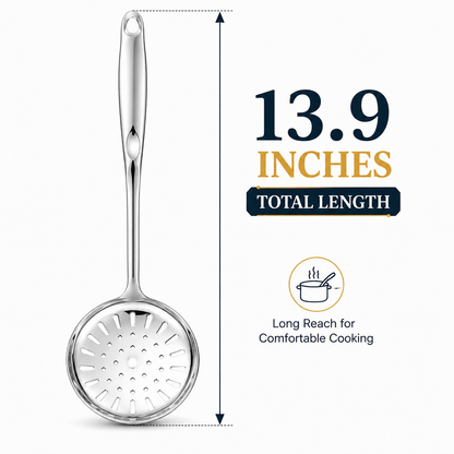 18/8 Stainless Steel 13.9" Slotted Skimmer with Hollow Handle for Kitchen, Deep Frying, Straining | Rustproof, Dishwasher Safe Kitchen Tools by thinKitchen
