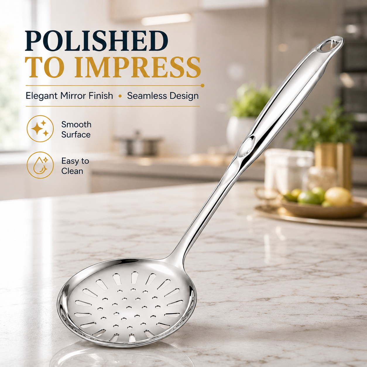 18/8 Stainless Steel 13.9" Slotted Skimmer with Hollow Handle for Kitchen, Deep Frying, Straining | Rustproof, Dishwasher Safe Kitchen Tools by thinKitchen - 7