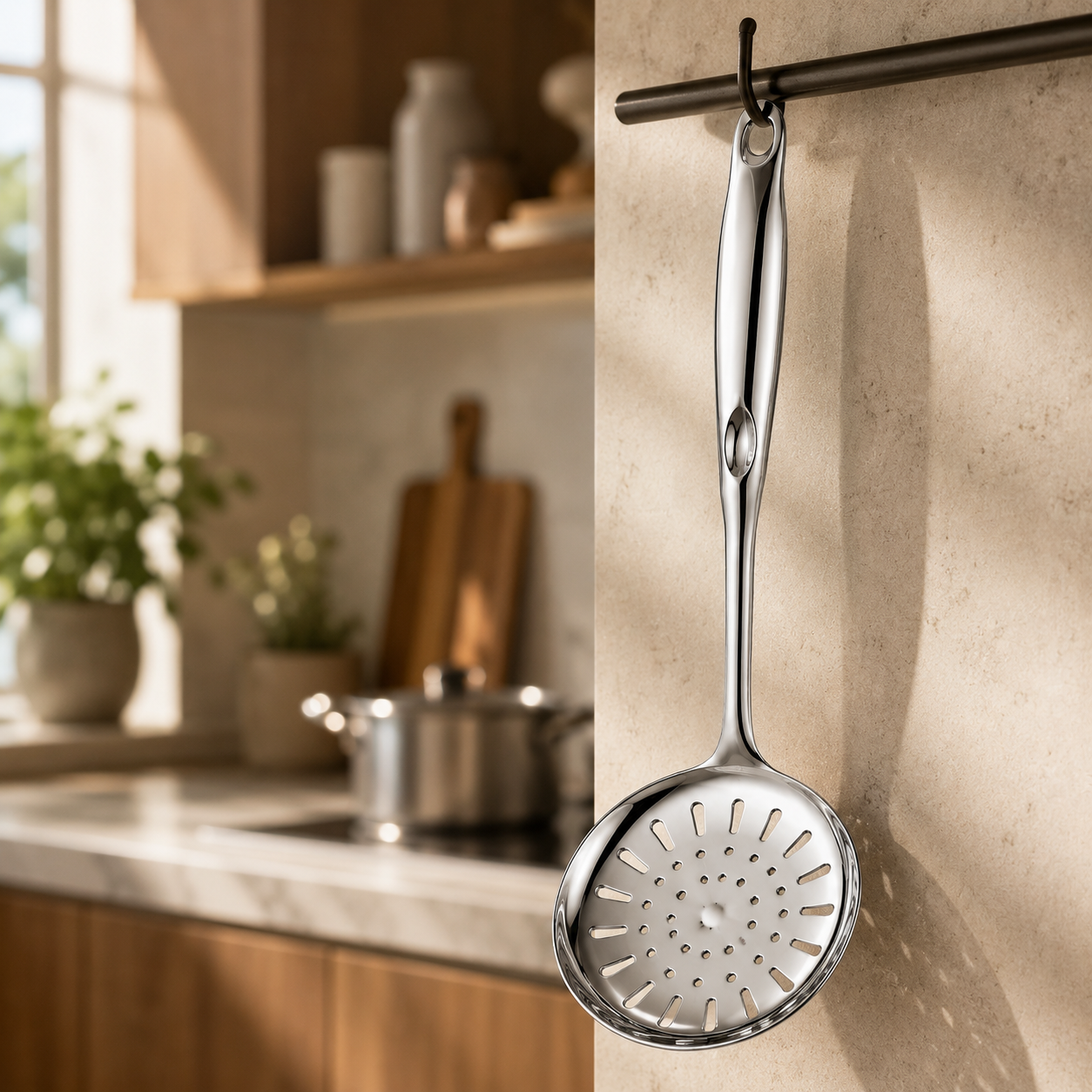 18/8 Stainless Steel 13.9" Slotted Skimmer with Hollow Handle for Kitchen, Deep Frying, Straining | Rustproof, Dishwasher Safe Kitchen Tools by thinKitchen