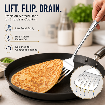 Culinex 18/8 Stainless Steel 14.5" Premium Hollow Handle Slotted Turner Spatula Palta for Dosa, Roti, Omlette, Parantha, Bread | Rustproof Dishwasher Safe